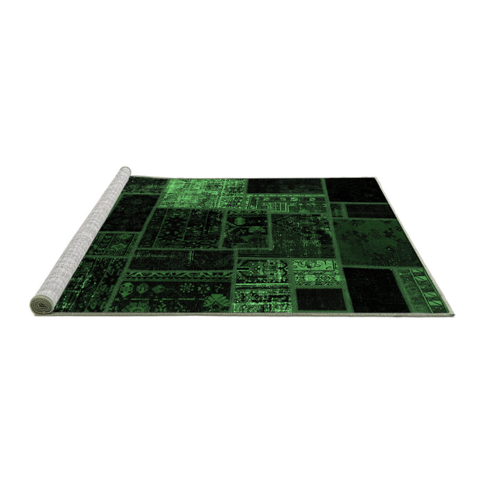 Sideview of Machine Washable Patchwork Emerald Green Transitional Area Rugs, wshabs2027emgrn