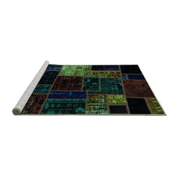 Sideview of Machine Washable Patchwork Turquoise Transitional Area Rugs, wshabs2027turq