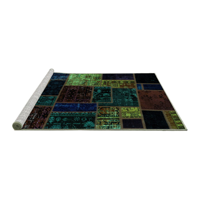 Sideview of Machine Washable Patchwork Turquoise Transitional Area Rugs, wshabs2027turq