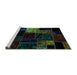 Sideview of Machine Washable Patchwork Turquoise Transitional Area Rugs, wshabs2027turq