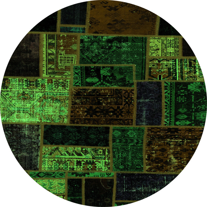 Round Machine Washable Patchwork Green Transitional Area Rugs, wshabs2027grn
