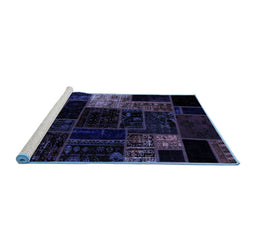 Sideview of Machine Washable Patchwork Blue Transitional Rug, wshabs2027blu