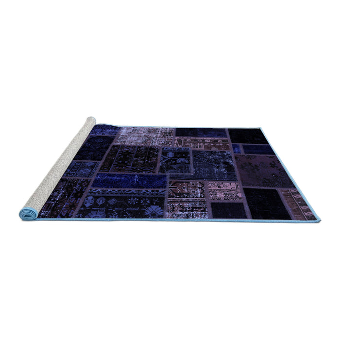 Sideview of Machine Washable Patchwork Blue Transitional Rug, wshabs2027blu