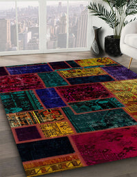 Abstract Dark Brown Patchwork Rug, abs2027