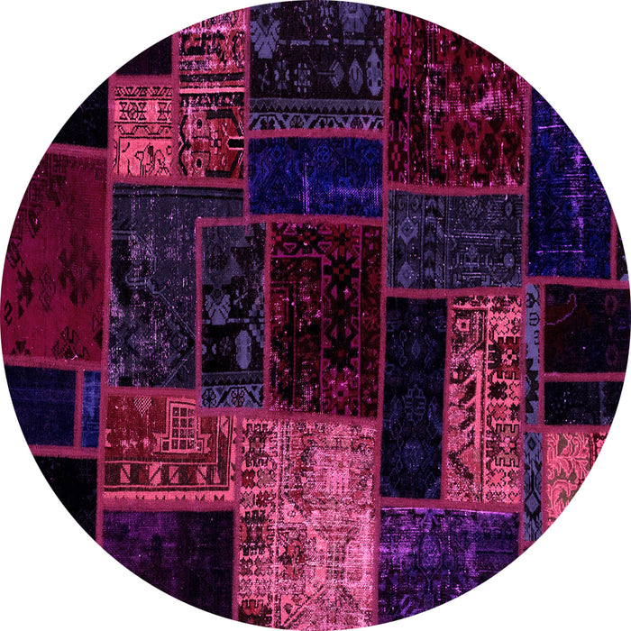 Round Machine Washable Patchwork Pink Transitional Rug, wshabs2027pnk