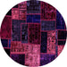 Round Machine Washable Patchwork Pink Transitional Rug, wshabs2027pnk