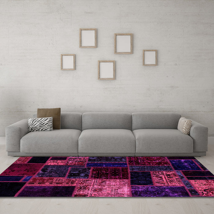 Machine Washable Patchwork Pink Transitional Rug in a Living Room, wshabs2027pnk