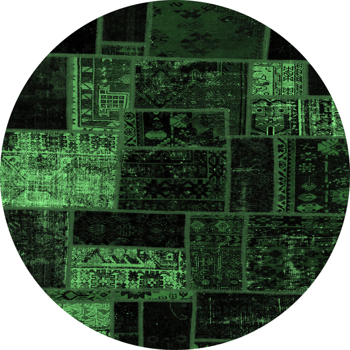 Round Machine Washable Patchwork Emerald Green Transitional Area Rugs, wshabs2027emgrn