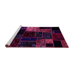 Sideview of Machine Washable Patchwork Pink Transitional Rug, wshabs2027pnk