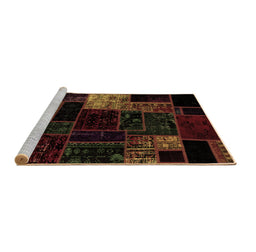 Sideview of Machine Washable Patchwork Brown Transitional Rug, wshabs2027brn