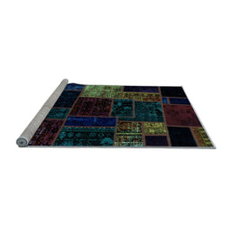 Sideview of Machine Washable Patchwork Light Blue Transitional Rug, wshabs2027lblu