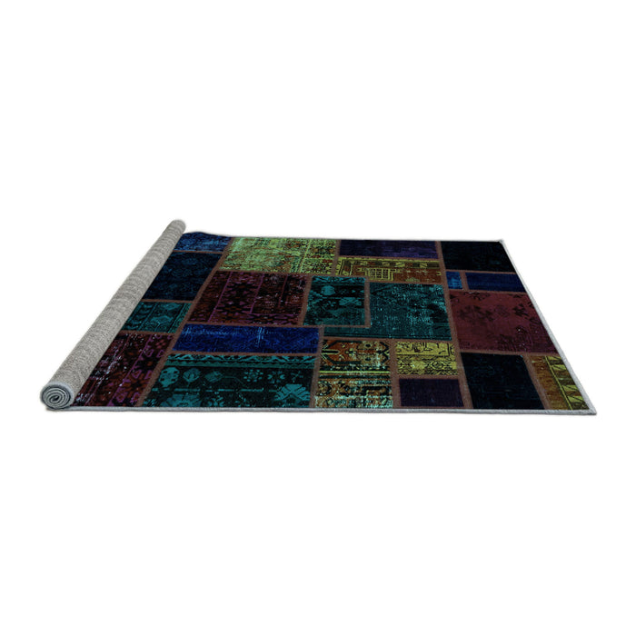 Sideview of Machine Washable Patchwork Light Blue Transitional Rug, wshabs2027lblu