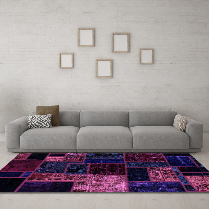 Machine Washable Patchwork Purple Transitional Area Rugs in a Living Room, wshabs2027pur