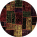 Round Patchwork Brown Transitional Rug, abs2027brn