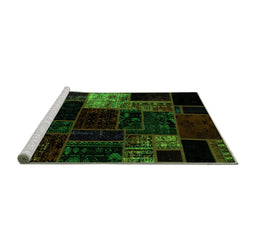 Sideview of Machine Washable Patchwork Green Transitional Area Rugs, wshabs2027grn