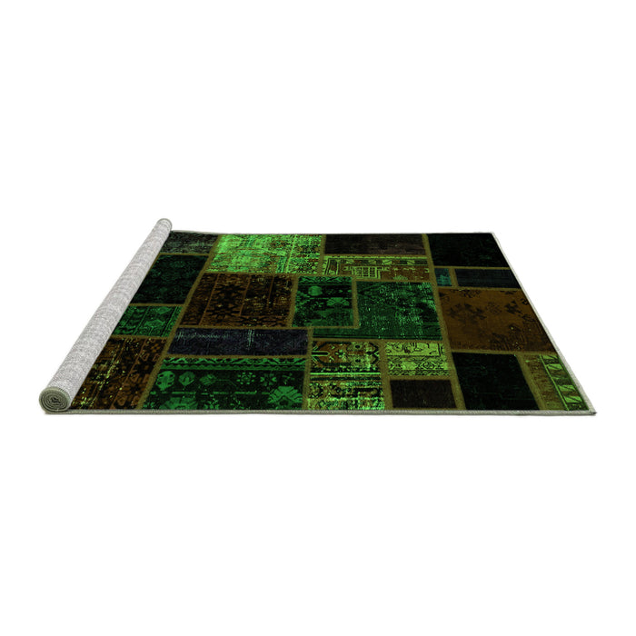 Sideview of Machine Washable Patchwork Green Transitional Area Rugs, wshabs2027grn