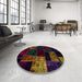 Round Abstract Dark Brown Patchwork Rug in a Office, abs2027