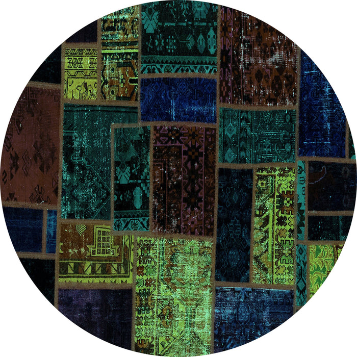 Round Patchwork Turquoise Transitional Rug, abs2027turq