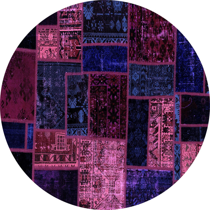 Round Machine Washable Patchwork Purple Transitional Area Rugs, wshabs2027pur