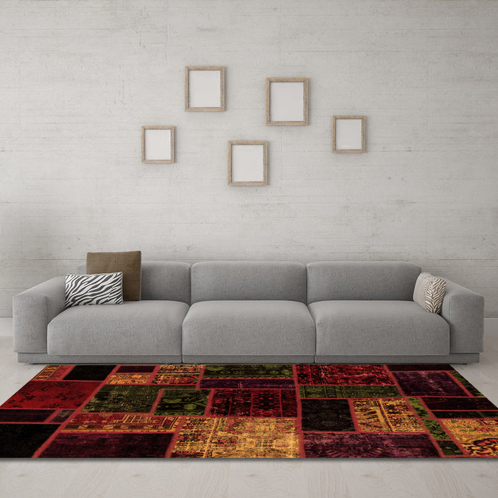 Machine Washable Patchwork Orange Transitional Area Rugs in a Living Room, wshabs2027org