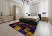 Abstract Dark Brown Patchwork Rug in a Bedroom, abs2027