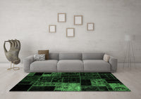 Machine Washable Patchwork Emerald Green Transitional Rug, wshabs2027emgrn