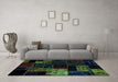 Machine Washable Patchwork Turquoise Transitional Area Rugs in a Living Room,, wshabs2027turq