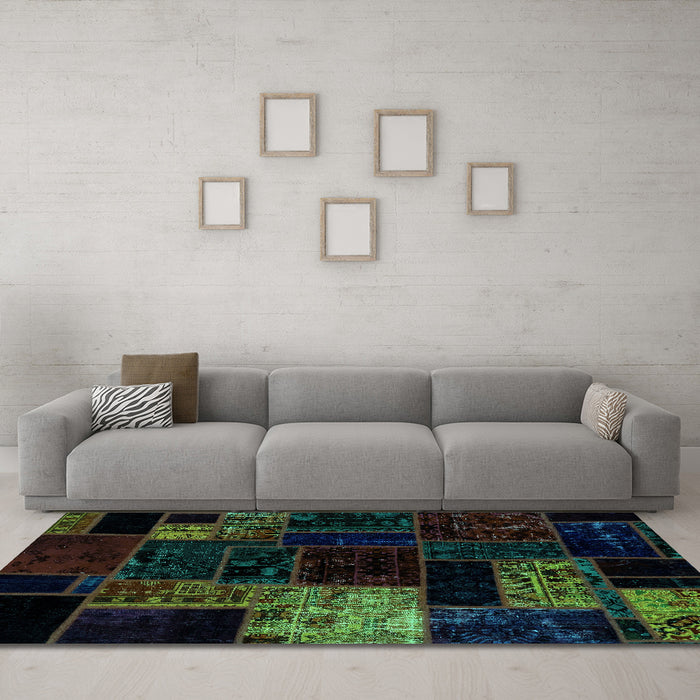 Machine Washable Patchwork Turquoise Transitional Area Rugs in a Living Room,, wshabs2027turq