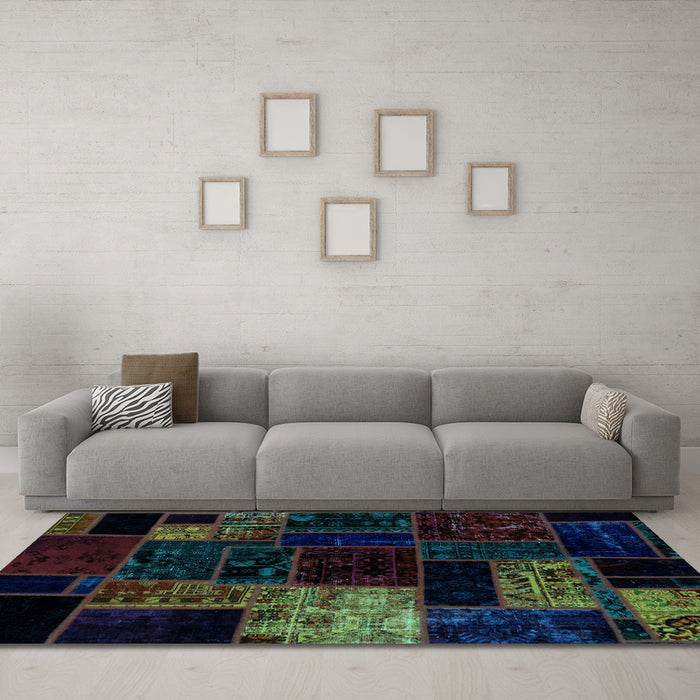 Machine Washable Patchwork Light Blue Transitional Rug in a Living Room, wshabs2027lblu
