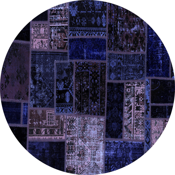 Round Machine Washable Patchwork Blue Transitional Rug, wshabs2027blu