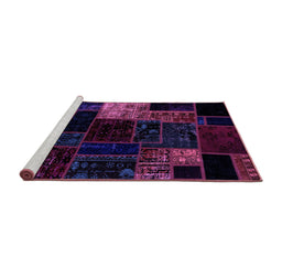 Sideview of Machine Washable Patchwork Purple Transitional Area Rugs, wshabs2027pur