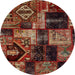 Round Abstract Gold Brown Patchwork Rug, abs2028