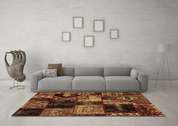 Machine Washable Patchwork Brown Transitional Rug in a Living Room,, wshabs2028brn