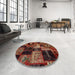 Round Machine Washable Abstract Gold Brown Rug in a Office, wshabs2028