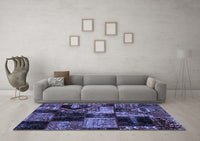 Machine Washable Patchwork Blue Transitional Rug, wshabs2028blu