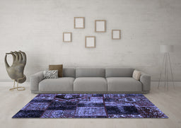 Machine Washable Patchwork Blue Transitional Rug in a Living Room, wshabs2028blu