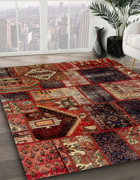 Abstract Gold Brown Patchwork Rug, abs2028