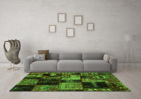 Machine Washable Patchwork Green Transitional Rug, wshabs2028grn