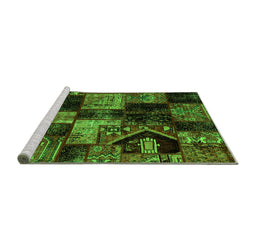 Sideview of Machine Washable Patchwork Green Transitional Area Rugs, wshabs2028grn