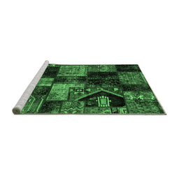 Sideview of Machine Washable Patchwork Emerald Green Transitional Area Rugs, wshabs2028emgrn