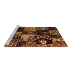 Sideview of Machine Washable Patchwork Brown Transitional Rug, wshabs2028brn