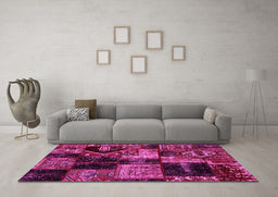 Machine Washable Patchwork Pink Transitional Rug in a Living Room, wshabs2028pnk