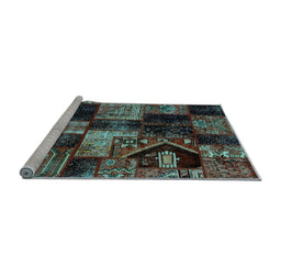 Sideview of Machine Washable Patchwork Light Blue Transitional Rug, wshabs2028lblu