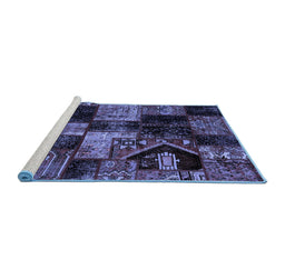 Sideview of Machine Washable Patchwork Blue Transitional Rug, wshabs2028blu