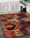 Abstract Gold Brown Patchwork Rug in Family Room, abs2028