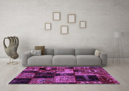 Machine Washable Patchwork Purple Transitional Area Rugs in a Living Room, wshabs2028pur