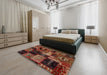 Abstract Gold Brown Patchwork Rug in a Bedroom, abs2028