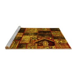 Sideview of Machine Washable Patchwork Yellow Transitional Rug, wshabs2028yw