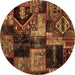 Round Machine Washable Patchwork Brown Transitional Rug, wshabs2028brn