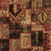 Square Machine Washable Patchwork Brown Transitional Rug, wshabs2028brn